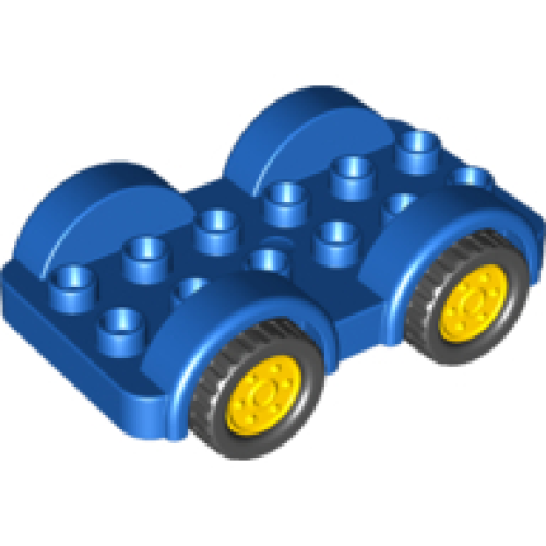 Деталь LEGO 11841c02 Duplo Car Base 2 x 6 with Black Tires and Yellow Wheels on Fixed Axles