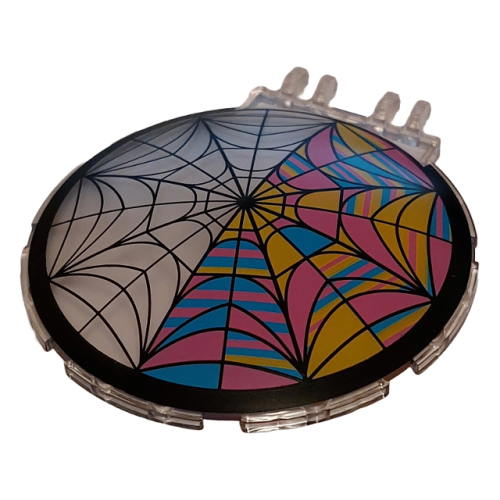 Деталь LEGO 5950pb01 Windscreen 8 x 8 Bubble Canopy with Dual 2 Fingers with Half Black, Half Colored Spider Web Pattern