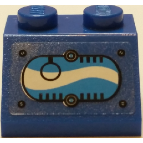 Деталь LEGO 3039pb105L Slope 45 2 x 2 with Window with Black Ring in Oval with Blue and White Swirls Pattern Model Left Side (Sticker) - Set 70013