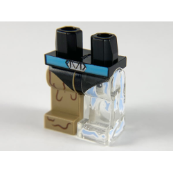 Hips and 1 Trans-Clear Left Leg with Bright Light Blue Ice, 1 Dark Tan Right Leg with Reddish Brown Mud Lines, Medium Azure Belt, Black Leotard Pattern Hips and 1 Trans-Clear Left Leg with Bright Light Blue Ice, 1 Dark Tan Right Leg with Reddish Brown Mud Lines, Medium Azure Belt, Black Leotard Pattern