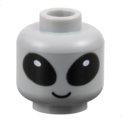 Minifigure, Head Alien with Large Black Eyes with White Glints, Grin Pattern