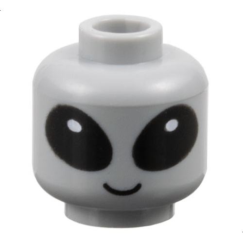 Деталь LEGO 3626pb3586 Minifigure, Head Alien with Large Black Eyes with White Glints, Grin Pattern