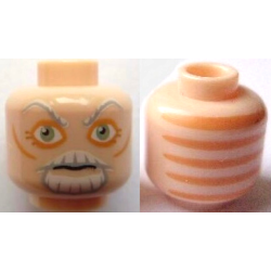 Minifigure, Head Alien SW Cerean with Light Bluish Gray and White Eyebrows, Moustache and Goatee, Large Sand Green Eyes, Nougat Eye Shadow and Cheek Lines, Neutral, Skin Folds on Back Pattern