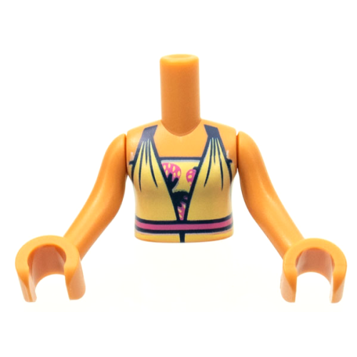 Деталь LEGO FTGpb258c01 Torso Mini Doll Girl Bright Light Yellow Dress Top with Bright Pink Waist Line over Undershirt with Strawberries Pattern, Nougat Arms with Hands