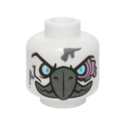 Minifigure, Head Alien Chima Vulture with Dark Bluish Gray Beak, Bright Light Blue Eyes, and Medium Lavender Sinews Pattern