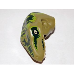 Dinosaur Head Raptor with Pin Hole with Tan Teeth and Dark Green Stripes over Lime Pattern Dinosaur Head Raptor with Pin Hole with Tan Teeth and Dark Green Stripes over Lime Pattern