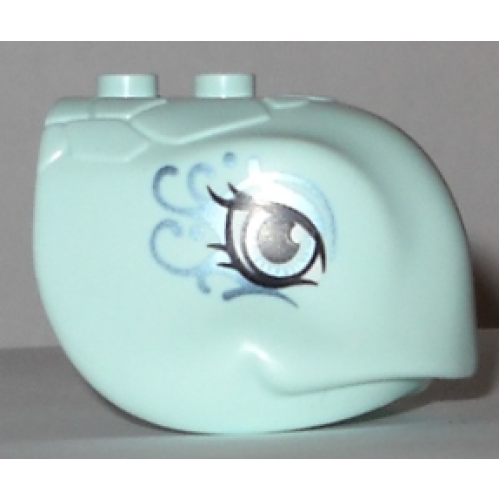 Деталь LEGO 35686pb01 Turtle Head with Eyes and Metallic Light Blue Swirls Pattern