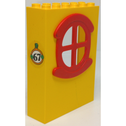 Fabuland Building Wall 2 x 6 x 7 with Round Symmetric Red Window with '67' Pattern (Sticker) - Set 3667
