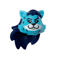 Minifigure, Head, Modified Cat with Long Dark Blue Hair, Black and Medium Lavender Rosettes Pattern Minifigure, Head, Modified Cat with Long Dark Blue Hair, Black and Medium Lavender Rosettes Pattern