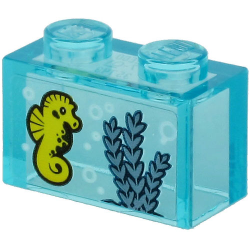 Brick 1 x 2 without Bottom Tube with Yellow Seahorse and Sand Blue Seagrass on Transparent Background Pattern (Sticker) - Set 60266 Brick 1 x 2 without Bottom Tube with Yellow Seahorse and Sand Blue Seagrass on Transparent Background Pattern (Sticker) - Set 60266