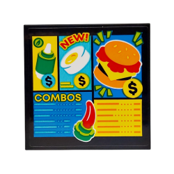 Tile 4 x 4 with Menu with 'NEW!', 'COMBOS', Fried Egg, Burger and Dollar Signs Pattern (Sticker) - Set 77076