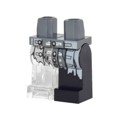 Деталь LEGO 970d38pb01 Hips and 1 Black Left Leg, 1 Trans-Clear Right Leg with Naval Uniform Jacket Tails Tattered with Silver Buttons and White Trim Pattern