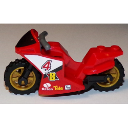 Motorcycle Sport Bike with Black Windshield Pattern, Black Frame, Pearl Gold Wheels and Dark Bluish Gray Handlebars with Number 4 and Octan Logo Pattern on Both Sides (Stickers) - Set 60084