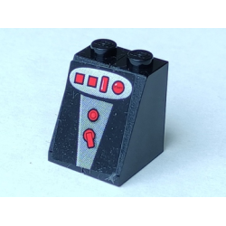 Stickered Assembly 2 x 2 x 2 with Red Lights, Buttons and Switches Pattern (Sticker) - Set 8156 - 2 Slope 65 2 x 1 x 2
