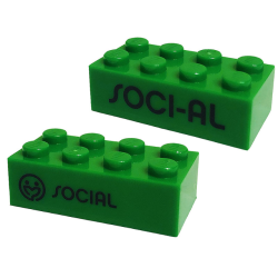 Brick 2 x 4 with Black 'SOCIAL' and 'SOCI-AL' Pattern on Opposite Sides (Play Day 2019)