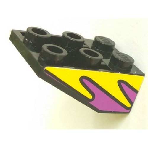 Деталь LEGO 3747apb03 Slope, Inverted 33 3 x 2 with Flat Bottom Pin without Connections between Studs with Purple and Yellow Flames Pattern on Both Sides (Stickers) - Set 8269