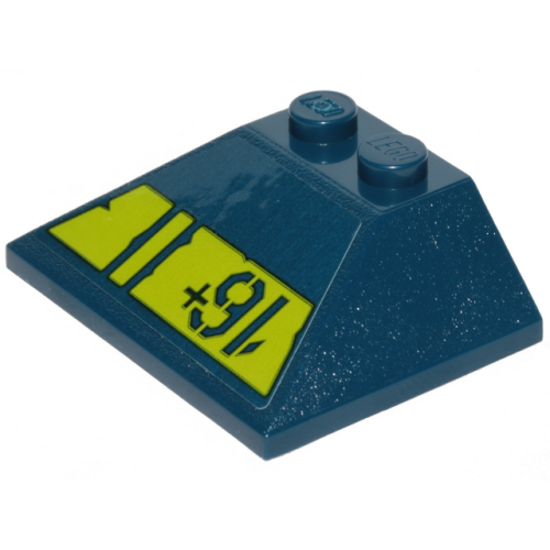 Деталь LEGO 4861pb006 Slope 45 3 x 4 Double / 33 with Lime Stripe with Cut Out Edges and '16+' Pattern (Sticker) - Set 70839