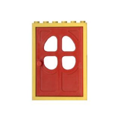 Деталь LEGO 4071c02 Door, Frame 2 x 6 x 7 with Red Fabuland Door 1 x 6 x 7 with Round Pane in 4 Sections (4071 / 4072)