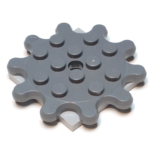 Деталь LEGO 35443c01 Turntable 4 x 4 x 2/3 Gear 10 Tooth with Light Bluish Gray Square Base, Free-Spinning (35443 / 61485) - Dark Bluish Gray