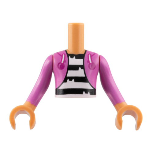Деталь LEGO FTBpb100c01 Torso Mini Doll Boy Dark Pink Hoodie over Shirt with Black and White Stripes with Cat Ears Pattern, Nougat Arms with Hands with Dark Pink Long Sleeves