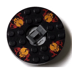 Turntable 6 x 6 x 1 1/3 Round Base with Black Top with Orange Skulls on Red Pattern (Ninjago Spinner) Turntable 6 x 6 x 1 1/3 Round Base with Black Top with Orange Skulls on Red Pattern (Ninjago Spinner)