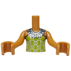 Torso Mini Doll Girl Lime Halter Top with Silver Necklace, Geometric Circles and Diamonds Pattern, Medium Nougat Arms with Hands