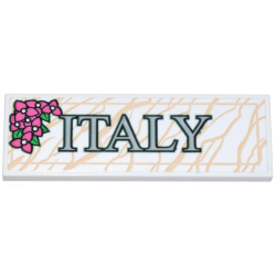 Tile 2 x 6 with Marble Plaque with Tan Veins, Dark Pink Flowers with Leaves and Dark Green and Light Bluish Gray 'ITALY' Pattern (Sticker) - Set 40818