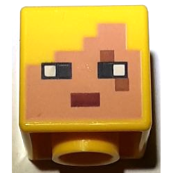 Minifigure, Head, Modified Cube with Pixelated Nougat Face, Black Eyes, Dark Red Mouth, and Medium Nougat Eye Scar Pattern (Minecraft Dragon Archer)