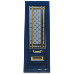 Tile 2 x 6 with Door, Light Bluish Gray Lattice Window with Gold Frame, Handle and Mail Slot Pattern Model Left Side (Sticker) - Set 76218