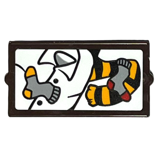 Деталь LEGO 60602pb17 Glass for Window 1 x 2 x 3 with Black and Bright Light Orange Striped Scarf, Light Bluish Gray Socks, and White Shirt Pattern (Sticker) - Set 76405