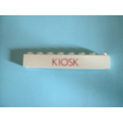 Brick 1 x 8 without Bottom Tubes with Cross Side Supports with Red 'KIOSK' Thin (Letters Close) Pattern Brick 1 x 8 without Bottom Tubes with Cross Side Supports with Red 'KIOSK' Thin (Letters Close) Pattern