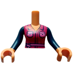 Torso Mini Doll Woman Magenta Top with Bright Pink Pockets and Ribbon Pattern, Nougat Arms with Hands with Dark Blue Long Sleeves