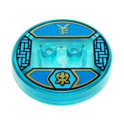 Dimensions Toy Tag 4 x 4 x 2/3 with 2 Studs and Trans-Light Blue Bottom with Gold Electric Octopus in Dark Azure Hexagon and Ninjago Logogram 'Lightning' on Blue Background Pattern (Jay)