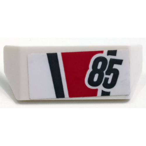 Деталь LEGO 98834pb10 Vehicle, Spoiler with Bar Handle with '85', Dark Bluish Gray and Red Stripes Pattern (Sticker) - Set 60145