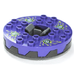 Turntable 6 x 6 x 1 1/3 Round Base Serrated with Dark Purple Top and Lime, White and Dark Green Venomari Pattern (Ninjago Spinner) Turntable 6 x 6 x 1 1/3 Round Base Serrated with Dark Purple Top and Lime, White and Dark Green Venomari Pattern (Ninjago Spinner)
