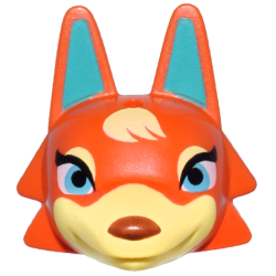 Minifigure, Head, Modified Wolf with Pointed Ears with Molded Bright Light Yellow Face and Printed Dark Turquoise Auricles, Bright Pink and Medium Azure Eyes, and Reddish Brown Nose Pattern Minifigure, Head, Modified Wolf with Pointed Ears with Molded Bright Light Yellow Face and Printed Dark Turquoise Auricles, Bright Pink and Medium Azure Eyes, and Reddish Brown Nose Pattern
