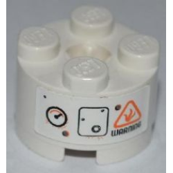 Brick, Round 2 x 2 with Axle Hole with Gauge, Bolted Panel and Black 'WARNING' Pattern (Sticker) - Set 8958