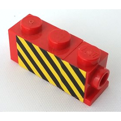 Stickered Assembly 3 x 1 x 1 with Black and Yellow Danger Stripes Pattern on Right Side (Sticker) - Set 7720 - 1 Brick, Modified 1 x 1 with Headlight, 1 Brick 1 x 2
