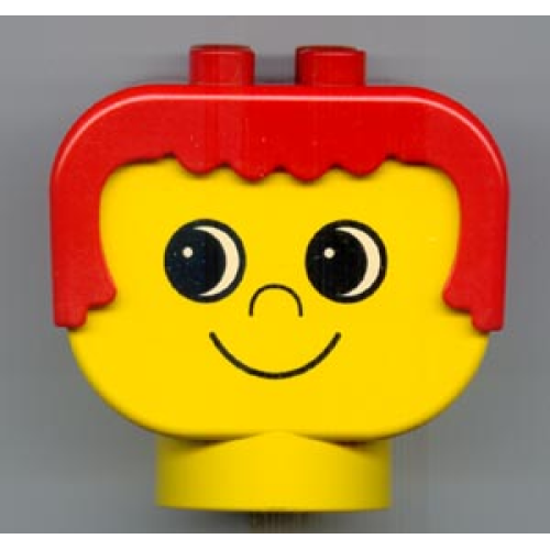 Деталь LEGO dup002c01pb02 Duplo Figure Head Human 2 x 2 Base with Fixed Red Hair with Eyes Looking Right, Nose, and Grin Pattern