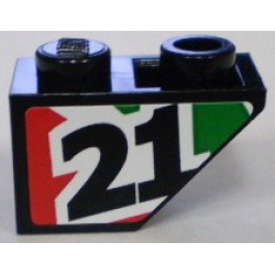 Slope, Inverted 45 2 x 1 with Black Number 21 on Red and Green Stripes Pattern Model Left Side (Sticker) - Set 8898 Slope, Inverted 45 2 x 1 with Black Number 21 on Red and Green Stripes Pattern Model Left Side (Sticker) - Set 8898