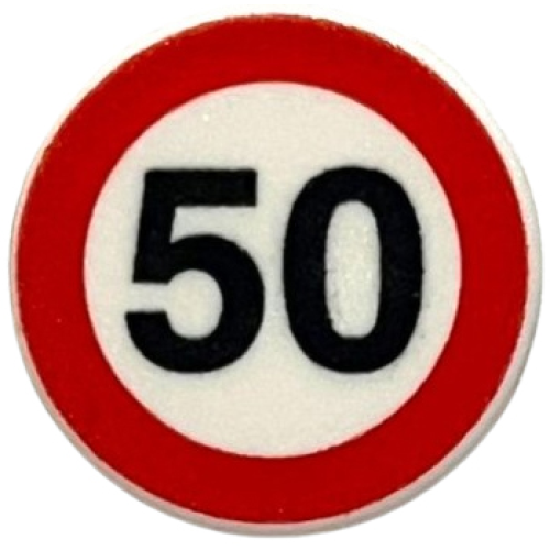 Деталь LEGO 30261px2 Road Sign 2 x 2 Round with Clip with Black '50' in Red Circle Pattern