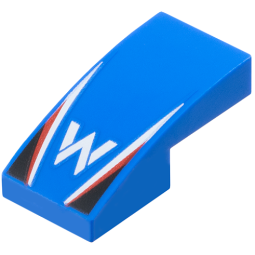 Деталь LEGO 11477pb214 Slope, Curved 2 x 1 x 2/3 with Williams Formula 1 Logo Stylized Capital Letter W, White and Red Stripes, Black Triangles Pattern