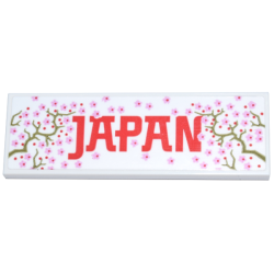 Tile 2 x 6 with Bright Pink Cherry Blossoms, Olive Green Branches, and Red 'JAPAN' Pattern (Sticker) - Set 40713