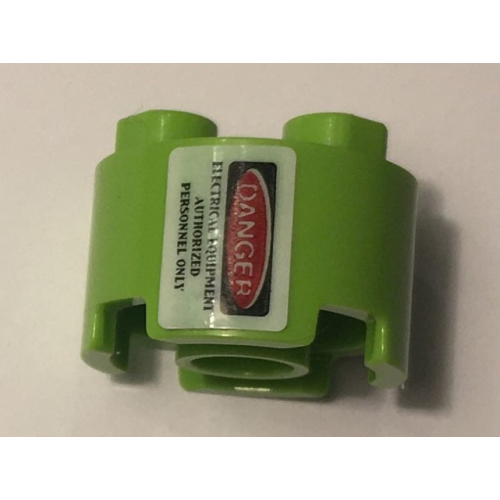 Деталь LEGO 3941pb36 Brick, Round 2 x 2 with Axle Hole with 'DANGER' and 'ELECTRICAL EQUIPMENT AUTHORIZED PERSONNEL ONLY' Pattern Sideways (Sticker) - Set 10274