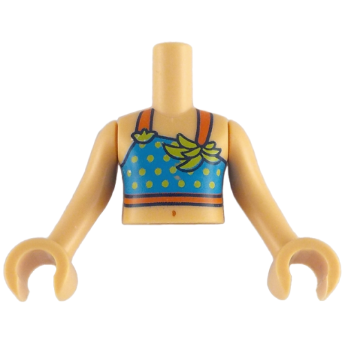 Деталь LEGO FTGpb530c01 Torso Mini Doll Girl Dark Azure Sleeveless Top Short with Reddish Orange Straps, Yellow Dots, Lime Leaves Pattern, Medium Tan Arms with Hands