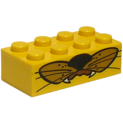 Brick 2 x 4 with Animal Upper Jaw with Black Nose and Whiskers, White Fangs Pattern