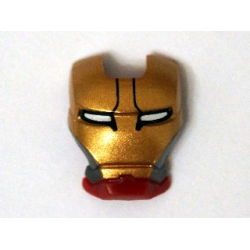 Minifigure, Visor Top Hinge with Gold Face Shield, Silver Sides, Black Lines on Forehead and White Eyes Pattern