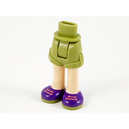 Деталь LEGO 11202c00pb15 Mini Doll Hips and Shorts Folded Hem with Light Nougat Legs and Dark Purple Shoes with Olive Green Soles and Coral Laces Pattern - Thick Hinge