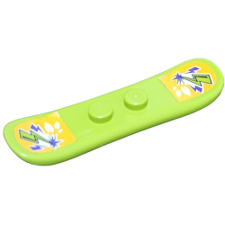Minifigure, Utensil Snowboard Small with Dark Purple and Lime Lightning Bolts and White Leaves on Bright Light Orange Background Pattern (Stickers) - Set 41363