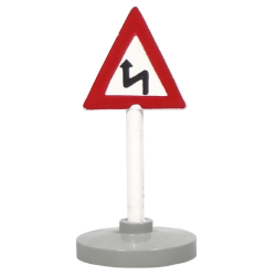 Road Sign with Post, Triangle with Curved Road Pattern, Type 2 Base